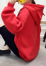Red Animal Print Drawstring Hooded Long Sleeve Pullover Sweatshirt