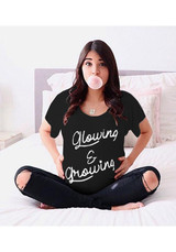 Black "Growing" Print Round Neck Short Sleeve Casual Maternity T-Shirt