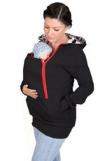 Black Multi-functional Zipper Kangaroo Baby Bags Casual Warm Hooded Sweatshirt