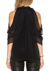 Black Patchwork Cut Out Round Neck Blouse