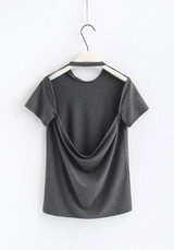 Grey Cut Out Halter Neck Backless Clubwear Casual T-Shirt