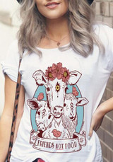 White Unicorn Print Round Neck Short Sleeve T-Shirt