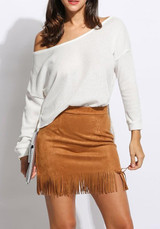 White Irregular Off Shoulder Oversize V-neck Long Sleeve Pullover Sweater