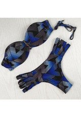Sapphire Blue Patchwork Condole Belt 2-in-1 Fashion Swimwear