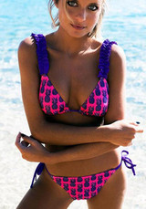 Pink Floral Drawstring Condole Belt 2-in-1 V-neck Swimwear