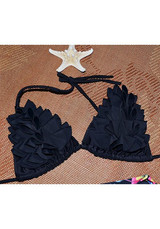 Black Floral Tassel Ruffle Tie Back 2-in-1 V-neck Fashion Swimwear