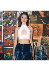 White Striped Cut Out Bandeau Crop Backless Round Neck Fashion Vest