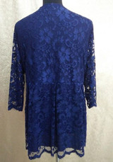 Royal Blue Flowers Print Lace Draped V-neck Elbow Sleeve Peplum Plus Size Blouse