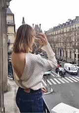 White Polka Dot Buttons Round Neck Fashion Blouse