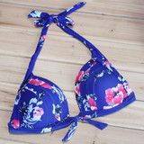 Sapphire Blue Flowers 2-in-1 Tie Back Halter Neck High Waisted Swimwear
