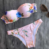 Pink Floral Bandeau Midriff 2-in-1 Fashion Nylon Swimwear