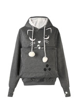 Dark Grey Drawstring Embroidery Pockets Fur Ball Hooded Sweet Pullover Sweatshirt