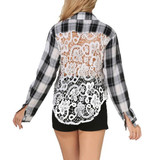 Black Plaid Lace Hollow-out Single Breasted Bow Blouse