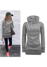 Grey Drawstring Pockets Irregular Collar Long Sleeve Fashion Pullover Sweatshirt