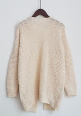 Beige Pockets Draped Oversize Long Sleeve Casual Cardigan Sweater