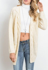 Beige Pockets Draped Oversize Long Sleeve Casual Cardigan Sweater
