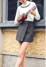 White Monogram Print Embroidery High Neck Long Sleeve Casual Pullover Sweater