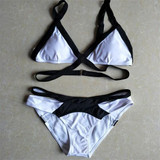 White Patchwork 2-in-1 Crop Cut Out Condole Belt V-neck Swimwear