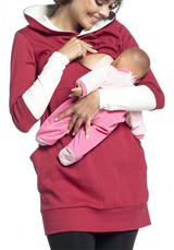 Red Plain Pockets Cut Out Hooded Casual Pullover Sweatshirt