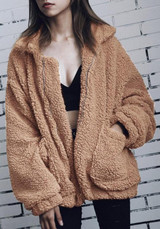 Camel Pockets Turndown Collar V-neck Long Sleeve Cardigan Coat