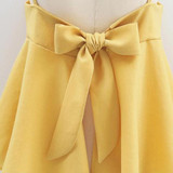 Yellow Plain Peplum Tie Back Bowknot Slit Plus Size V-neck Cute Vest