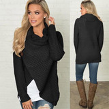 Black Studded Irregular Cowl Neck Long Sleeve Fashion Pullover Sweater