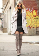 Light Grey Plain Pockets Hooded No Button Long Sleeve Coat Light Grey Plain Pockets Hooded No Button Long Sleeve Coat