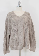 Grey V-neck Off Shoulder Long Sleeve Fashion Pullover Sweater