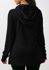 Black Irregular Drawstring Long Sleeve Casual Pullover Hooded Sweatshirt