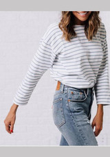White Striped Cut Out Single Breasted Long Sleeve T-Shirt