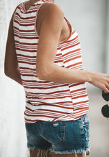Red-White Striped Round Neck Casual Vest