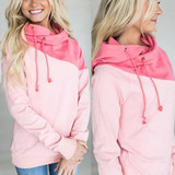 Pink Plain Drawstring Hooded Casual Pullover Sweatshirt