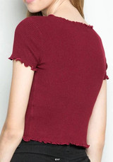 Red Plain Crop Vintage Round Neck Short Sleeve T-Shirt