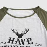 Women T-shirt Christmas Letter Print Mosaic Top Casual O-neck Raglan Long Sleeve T shirt