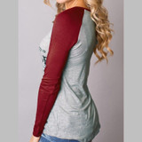 Women T-shirt Christmas Letter Print Mosaic Top Casual O-neck Raglan Long Sleeve T shirt