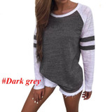 Fashion Women Ladies Long Sleeve Splice Blouse Tops Clothes T Shirt De manga larga