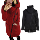 Women Autumn Winter Clothes Warm Fleece Jacket Slant Zipper Collared Coat Lady Clothing Female Jacket