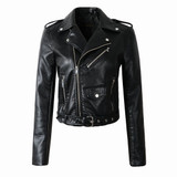 Women Autunm Winter Red Faux Leather Jackets Lady Bomber Motorcycle Cool Outerwear Coat