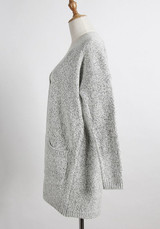 Grey Plain Pockets Round Neck Long Sleeve Casual Cardigan Sweater Grey Plain Pockets Round Neck Long Sleeve Casual Cardigan Sweater