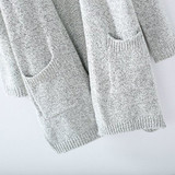 Grey Plain Pockets Round Neck Long Sleeve Casual Cardigan Sweater Grey Plain Pockets Round Neck Long Sleeve Casual Cardigan Sweater