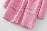 Casual Pink  Plain Pockets Long Sleeve Cardigan Casual Pink  Plain Pockets Long Sleeve Cardigan