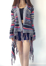 Grey Color Block Print Fashion Cardigan Sweater