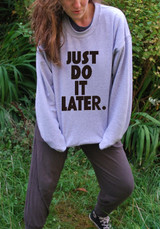 Grey Letter Print Round Neck Casual Pullover Sweater