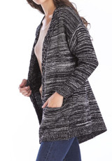 Casual Black Pockets Draped Oversize Long Sleeve Casual Cardigan Sweater