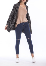 Casual Black Pockets Draped Oversize Long Sleeve Casual Cardigan Sweater
