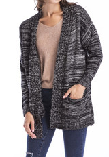 Casual Black Pockets Draped Oversize Long Sleeve Casual Cardigan Sweater