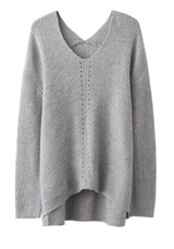 Grey Plain Irregular V-neck Casual Loose Pullover Sweater