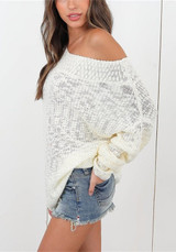 Casual White Off Shoulder Open Back Oversized Dolman Sleeve Pullover Sweater
