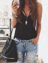 Casual Keep My Secrets Sexy Deep V neck Solid Color Top