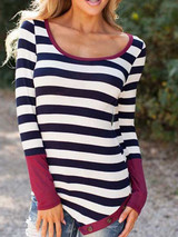 Casual Fashion Striped Round Neckline Spliced Top Casual Fashion Striped Round Neckline Spliced Top